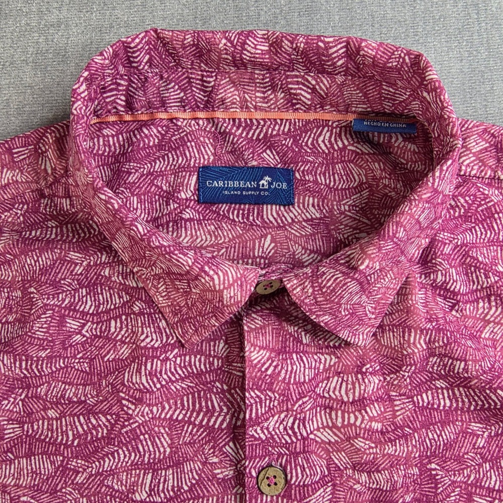 Caribbean Joe Button Down Shirt Mens Large Magenta Excellent Abstract Print‎